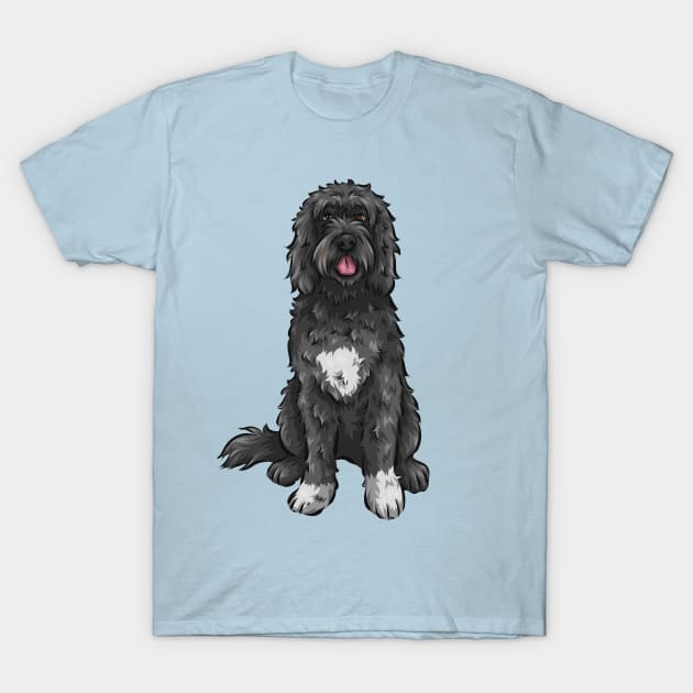 Cute Portuguese Water Dog | Black T-Shirt by Shirin Illustration